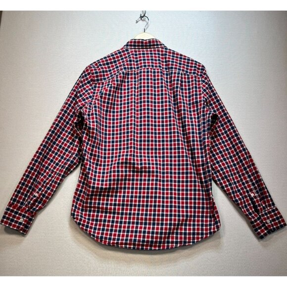 J. Crew Button Down Shirt Mens M Red Navy Plaid Long-Sleeve Classic Casual - Picture 11 of 13